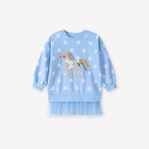 Toddler & Kids Blue Unicorn Polka Dot Sweatshirt with Grey Leggings Outfit - Yarafly