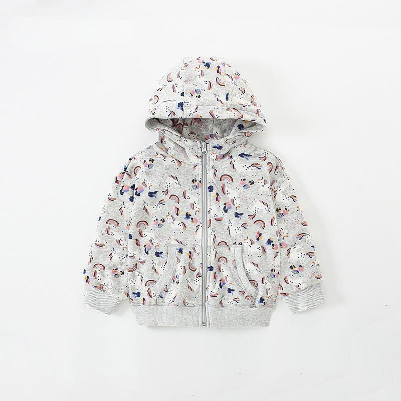 Toddler & Kids Grey Rainbow Print Zip Hoodie Jacket (2T–7T)