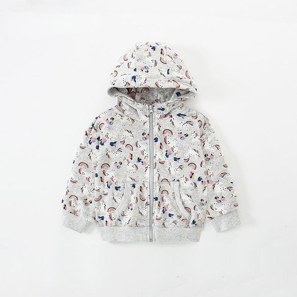 Toddler & Kids Grey Rainbow Print Zip Hoodie Jacket (2T–7T)