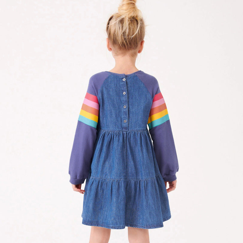 Toddler & Kids Rainbow Sleeve Denim Dress - Yarafly