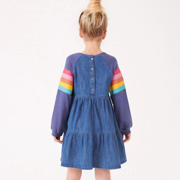 Toddler & Kids Rainbow Sleeve Denim Dress - Yarafly
