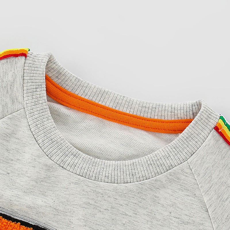 Toddler & Kids Car Sweatshirt with Rainbow Sleeve Stripes - Yarafly