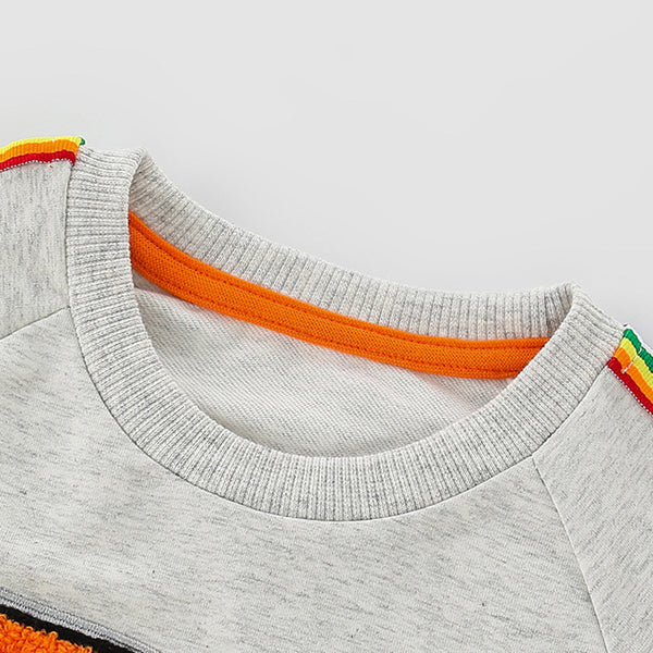 Toddler & Kids Car Sweatshirt with Rainbow Sleeve Stripes - Yarafly