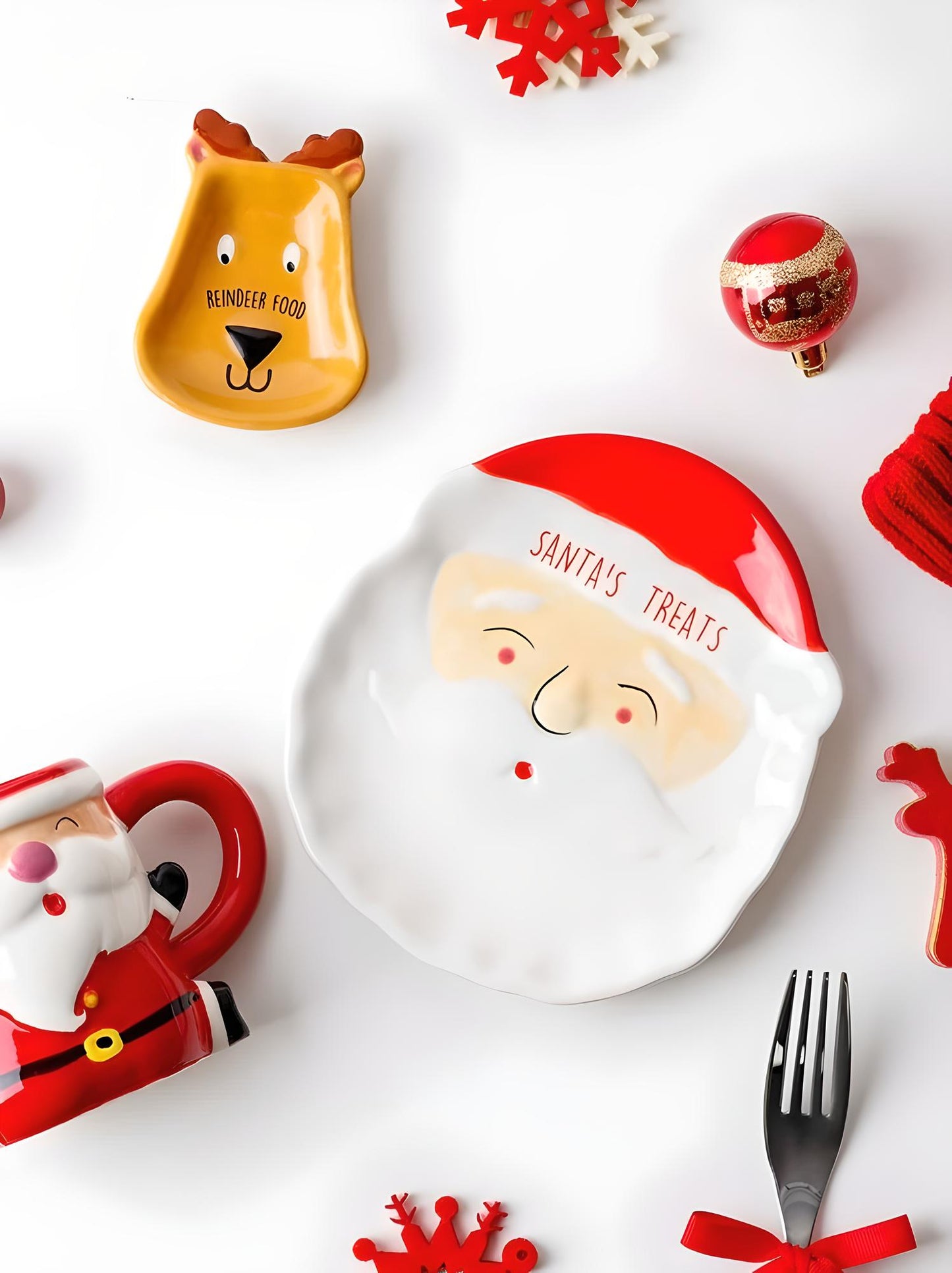 Festive Santa's Treats Plate and Reindeer Dish Set - Yarafly 