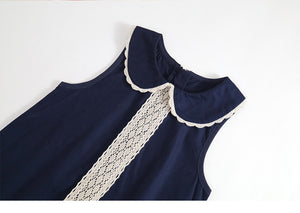 Toddler and Kids Girl British Style Navy Sleeveless Dress