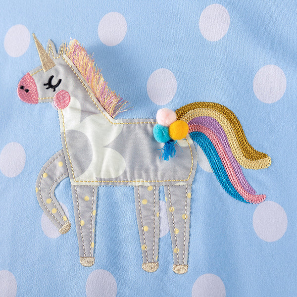 Toddler & Kids Blue Unicorn Polka Dot Sweatshirt with Grey Leggings Outfit - Yarafly