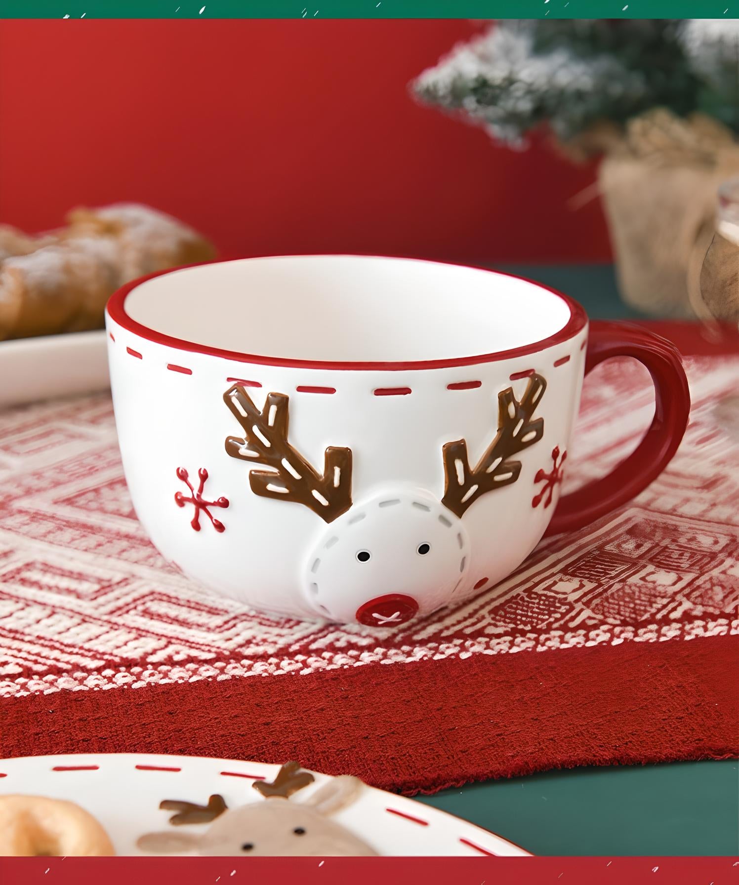 Christmas Ceramic Collection: Santa & Reindeer Holiday Tableware - Yarafly 