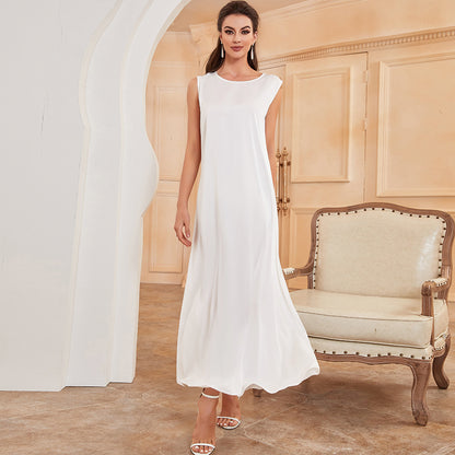 Modern White Sleeveless Maxi Dress | Elegant Column Dress - Yarafly 