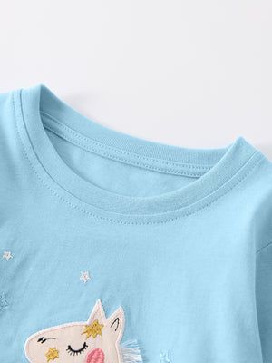 Toddler and Kids Girls Pajama Set - Baby Blue Long Sleeve Loungewear