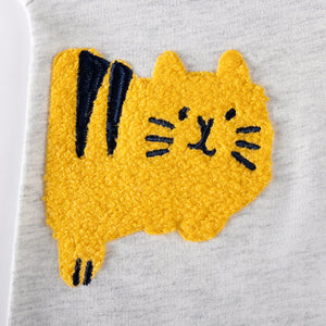 Toddler & Kids White Long Sleeve Cat Patch Dress - Yarafly