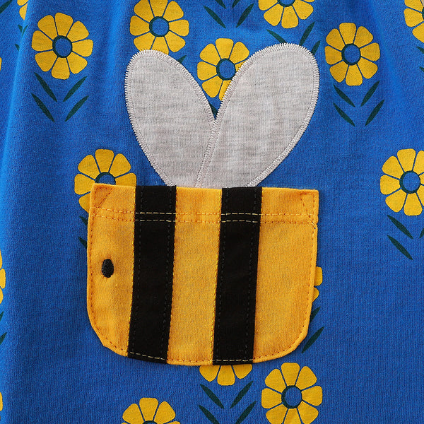 Girls Autumn Knitted Cotton Bee Pocket Flower Print Princess Dress - Sizes 2T to 7T