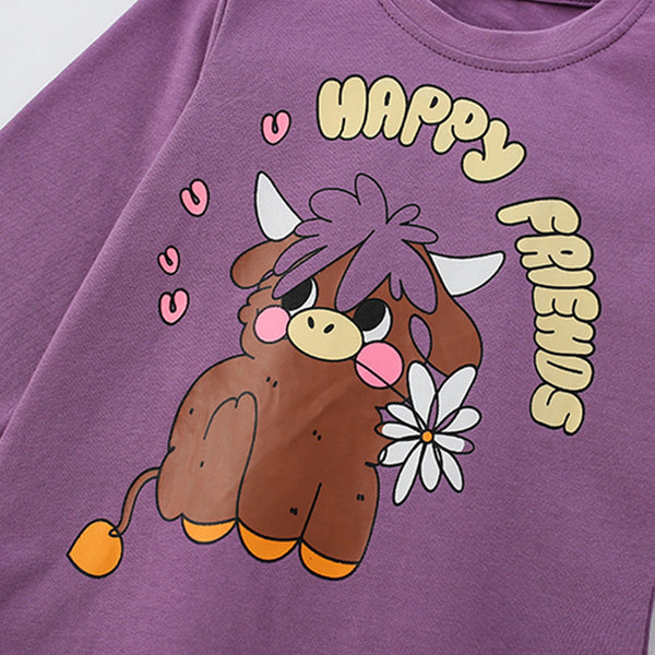 Toddler & Kids Purple "Happy Friends" Pajama Set - Yarafly