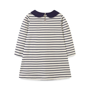 Girls Striped Long Sleeve Dress with Embroidered Hearts - Sizes 2T to 7T