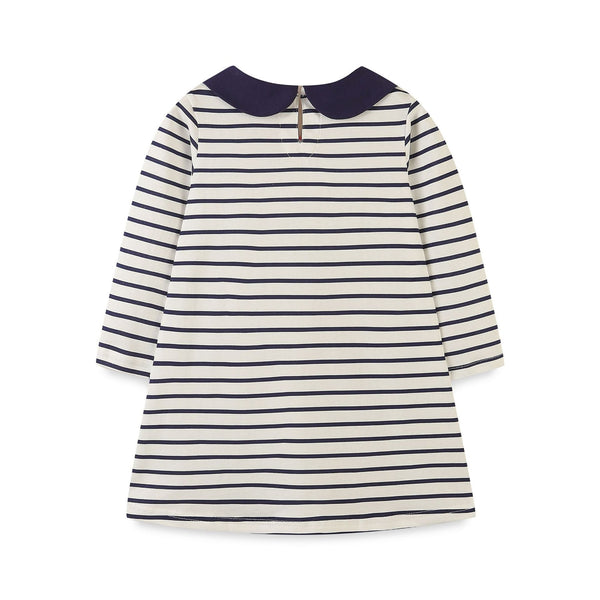 Girls Striped Long Sleeve Dress with Embroidered Hearts - Sizes 2T to 7T