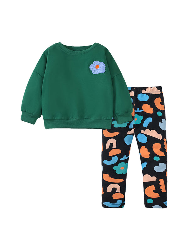 Toddlers & Kids Forest Green Flower Sweatshirt for Girls