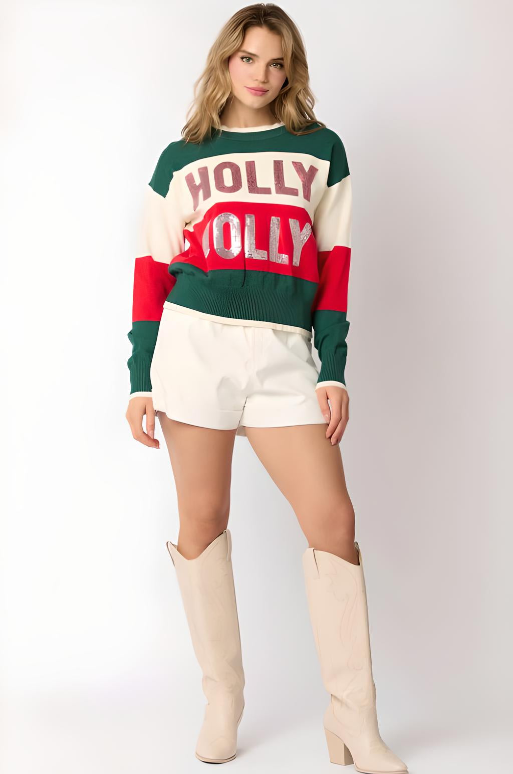 Holly Jolly Christmas Sweater | Festive Knit Jumper | Holiday Fashion - Yarafly 