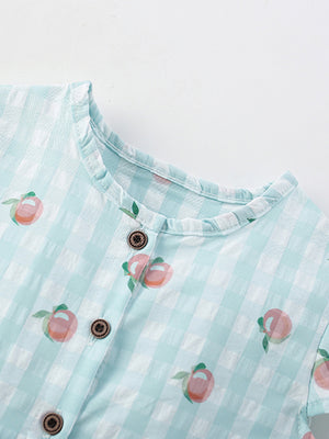 Charming Checkered Floral Print Dress for Little Girls