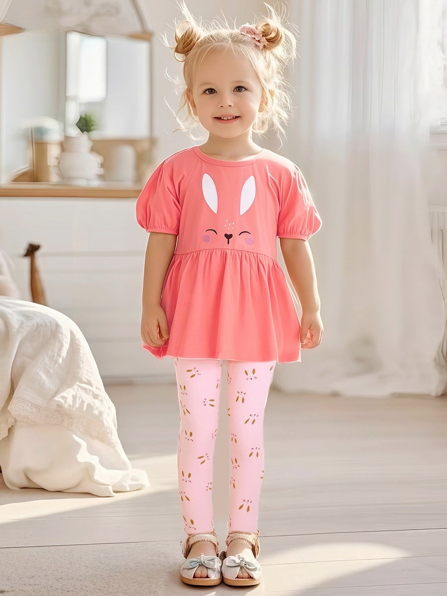Toddlers & Kids Peach Bunny Tunic Shirt & Leggings