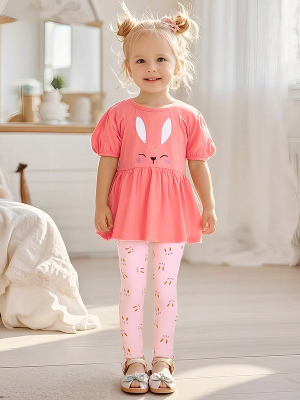 Toddlers & Kids Peach Bunny Tunic Shirt & Leggings