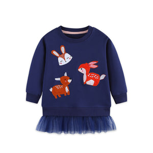 Toddler & Kids Navy Blue Woodland Tulle Dress Sweatshirt (2T–7T)