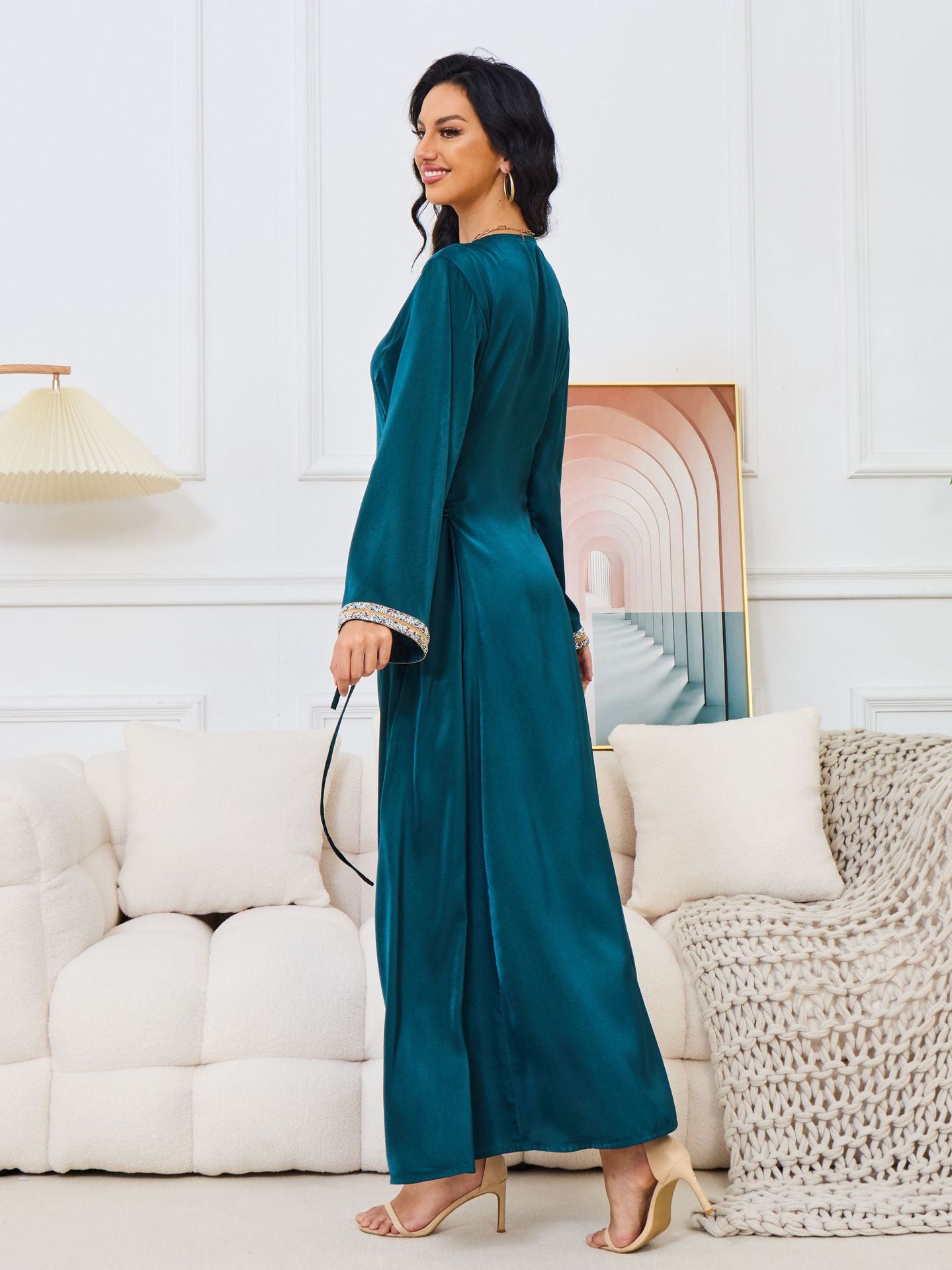 Azure Satin Kaftan Dress - Yarafly 