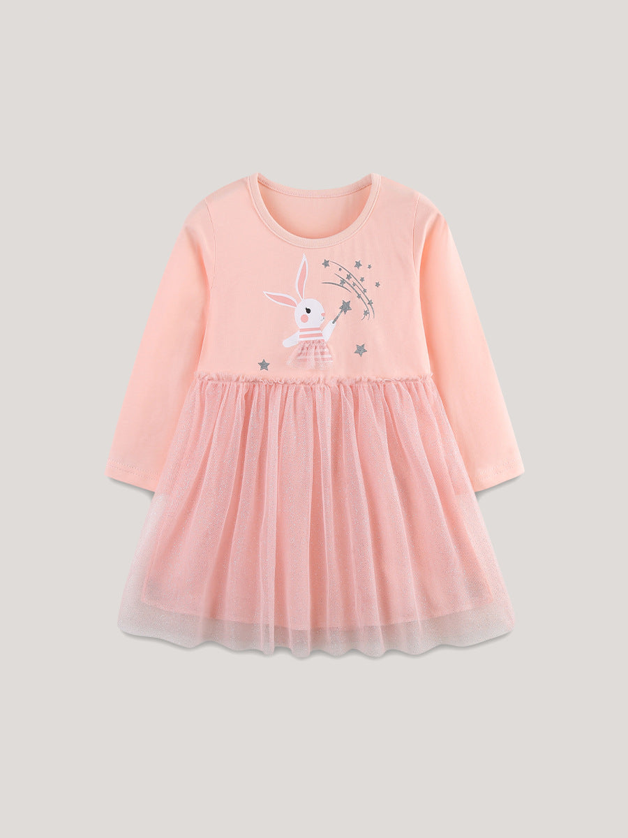 Girls Autumn Little Rabbit Embroidered Long Sleeve Princess Dress - Sizes 2T to 7T