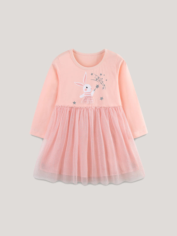 Girls Autumn Little Rabbit Embroidered Long Sleeve Princess Dress - Sizes 2T to 7T
