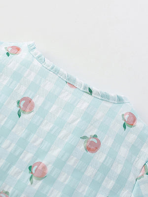 Charming Checkered Floral Print Dress for Little Girls