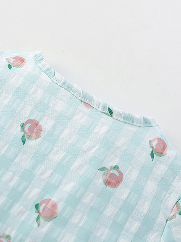 Charming Checkered Floral Print Dress for Little Girls
