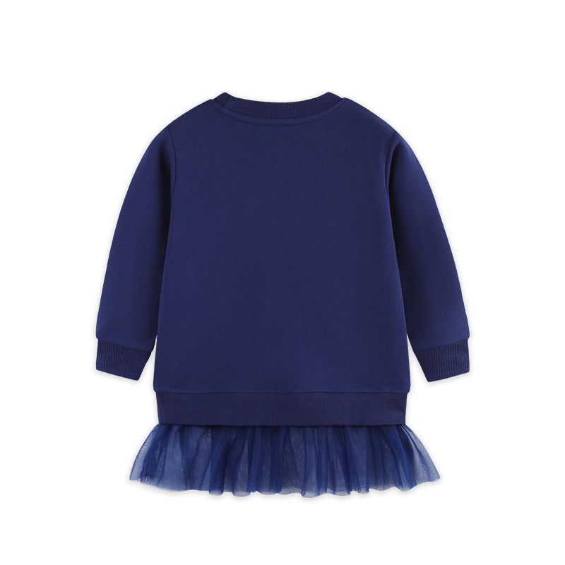 Toddler & Kids Navy Blue Woodland Tulle Dress Sweatshirt (2T–7T)