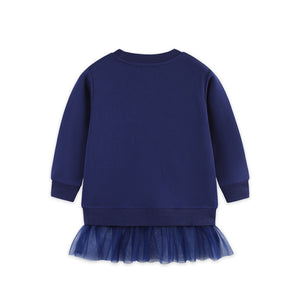 Navy blue dress with a tutu skirt on a white background