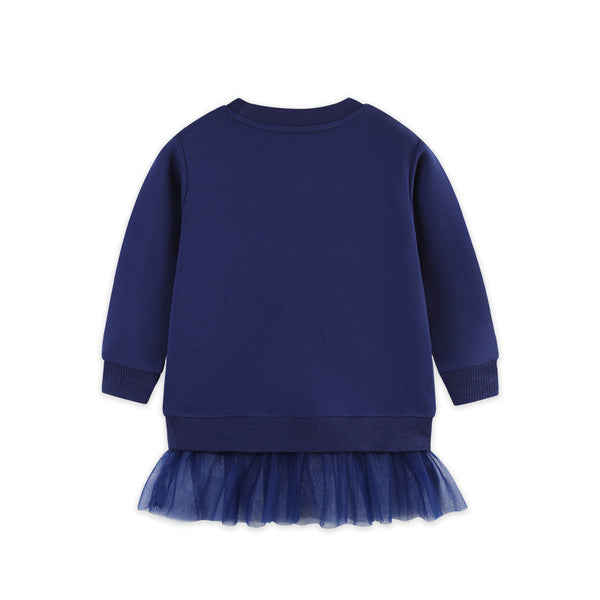 Navy blue dress with a tutu skirt on a white background