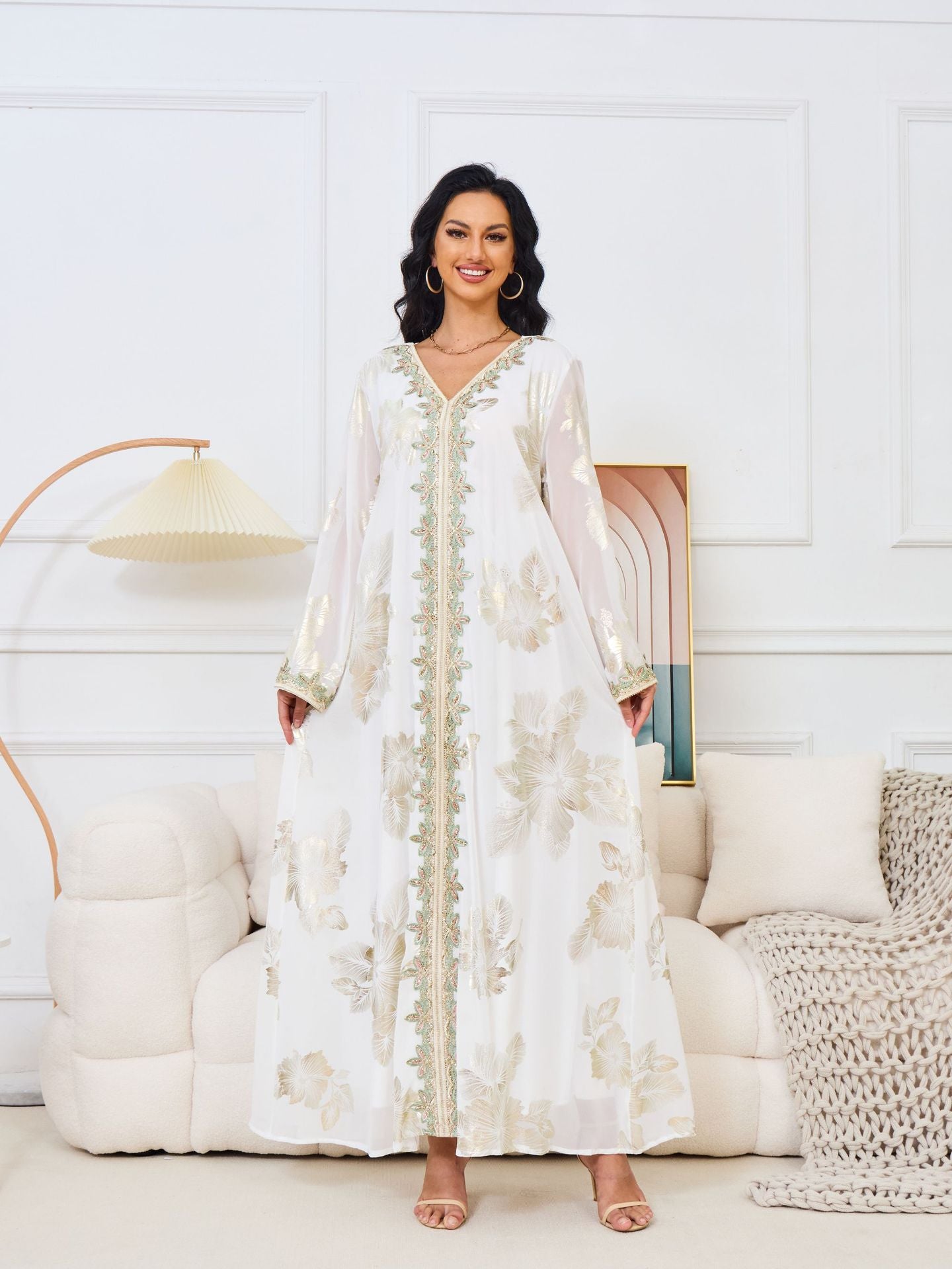 Amirah Embellished Mesh Kaftan - Yarafly 