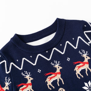 Toddler & Kids Christmas Ugly Sweater – Navy Reindeer & Gingerbread Design (Ages 3T–8T)