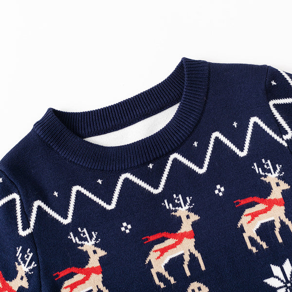 Toddler & Kids Christmas Ugly Sweater – Navy Reindeer & Gingerbread Design (Ages 3T–8T)