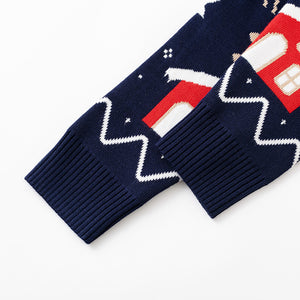 Toddler & Kids Christmas Ugly Sweater – Navy Reindeer & Gingerbread Design (Ages 3T–8T)