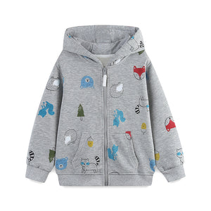Toddler & Kids Grey Animal Print Zip Hoodie Jacket (2T–7T)