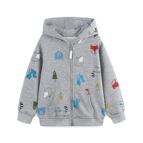 Toddler & Kids Grey Animal Print Zip Hoodie Jacket (2T–7T)