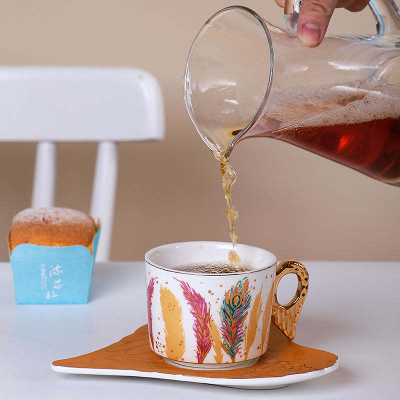 Ceramic Coffee/Tea Cup & Saucer Set with Gold Handle - Yarafly 