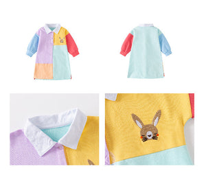 Kids and Toddlers Colorful Patchwork Bunny Polo Dress