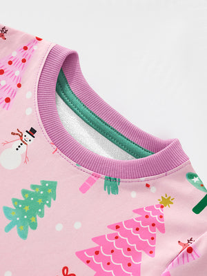 Girls Toddler and Kids Two-Tone Sweatshirt - Pink with Purple Trim