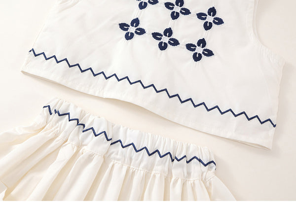 Toddler and Kids Girl Boho Embroidered Top & Skirt Set