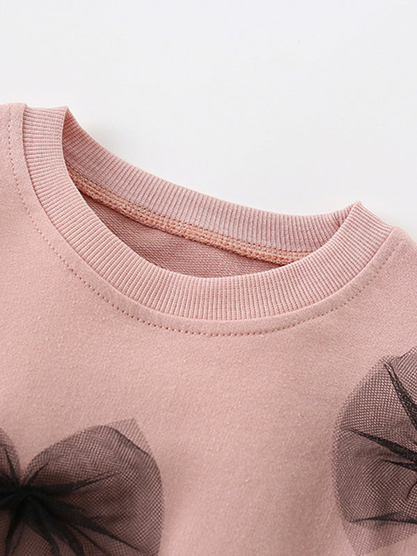 Toddler & Kids Pink Sweatshirt with Black Tulle Bows (Ages 3T–8T)