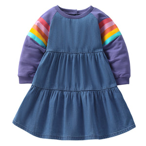 Toddler & Kids Rainbow Sleeve Denim Dress - Yarafly