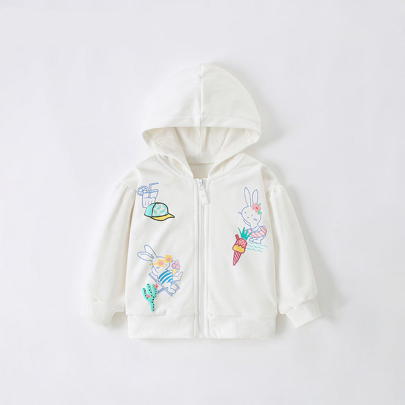White Bunny & Ice Cream Toddler & Kids Zip Hoodie Jacket (2T–7T)