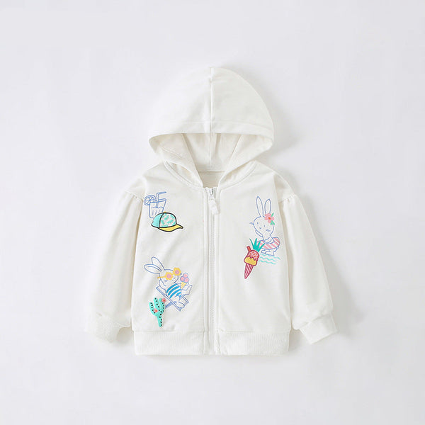 White Bunny & Ice Cream Toddler & Kids Zip Hoodie Jacket (2T–7T)