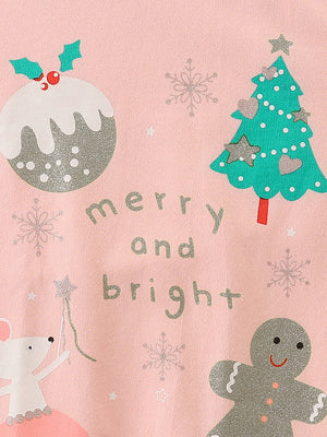 Pink Christmas Sweatshirt for Toddler and Kids Girls - Long Sleeve Crew Neck