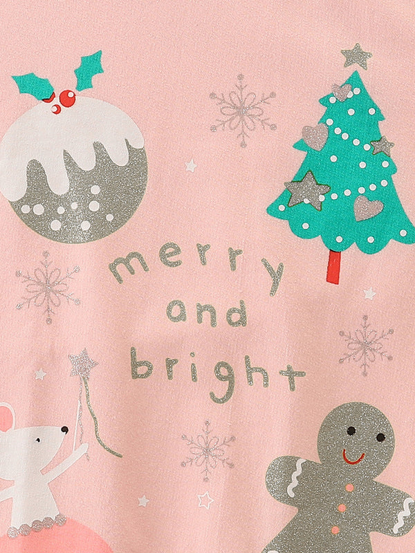 Pink Christmas Sweatshirt for Toddler and Kids Girls - Long Sleeve Crew Neck