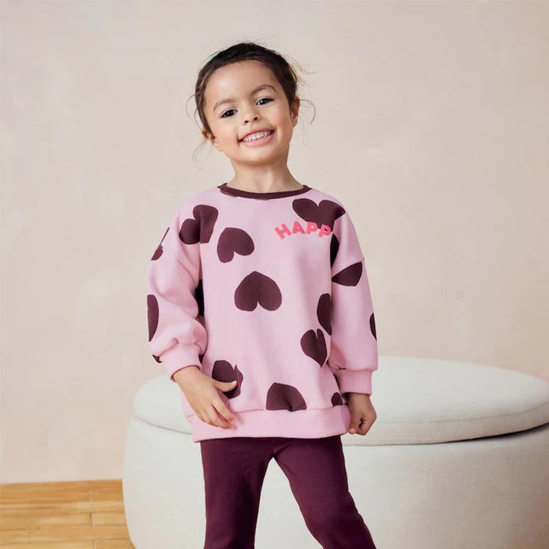 Toddler & Kids Pink Heart Print “Happy” Sweatshirt