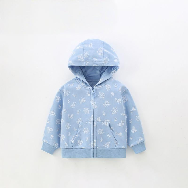 Toddler & Kids Light Blue Floral Print Hoodie Jacket (2T–7T)